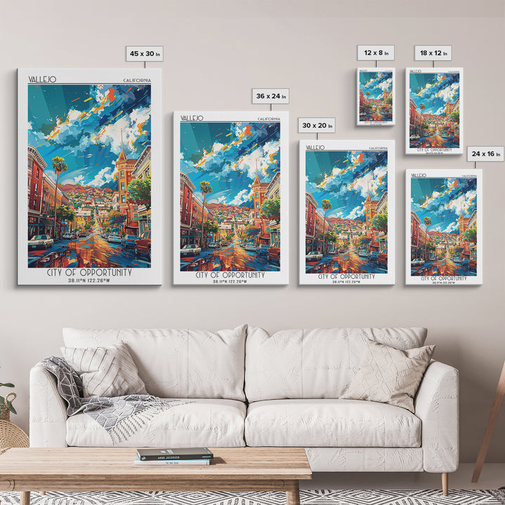 Vallejo Travel Poster, Framed Canvas Print, Retro Wall Art, Travel Print, Home Office Decor, Living Room Wall Art, Minimalist Poster