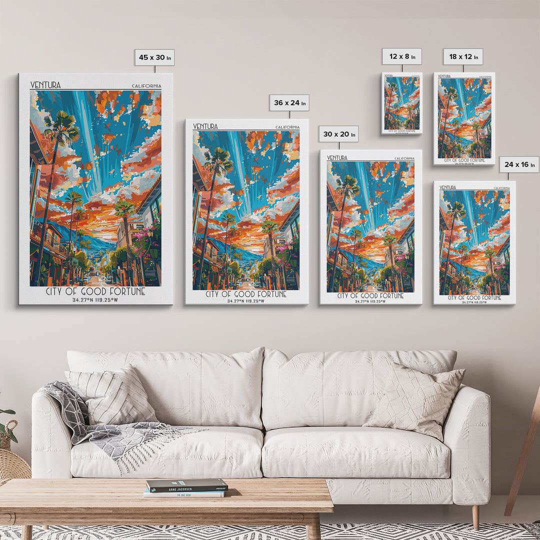Ventura Travel Poster, Framed Canvas Print, Travel Wall Art, City Wall Art, Vintage Travel Print, Retro Travel Print, City Art Print