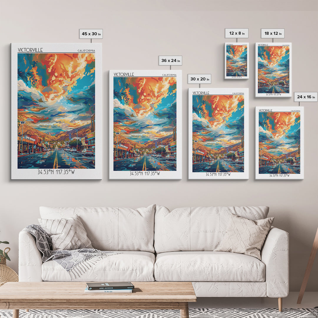 Victorville Travel Poster, Framed Canvas Print, Travel Art Print, Modern Wall Decor, City Wall Art, City Travel Poster, Travel Print