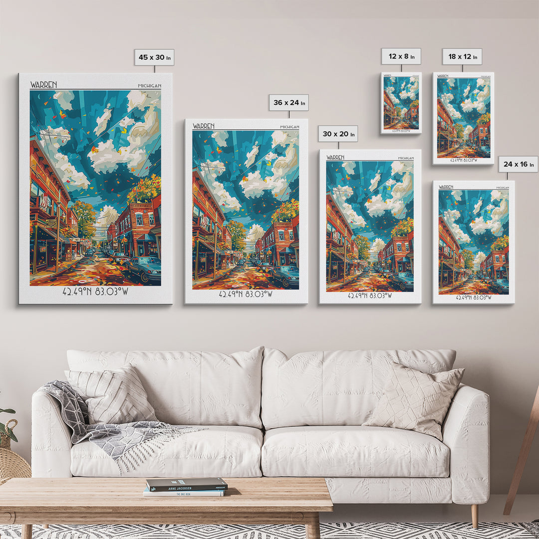 Warren Travel Poster, Framed Canvas Print, Travel Wall Decor, Minimalist Poster, Travel Posters, City Wall Art, Living Room Wall Art