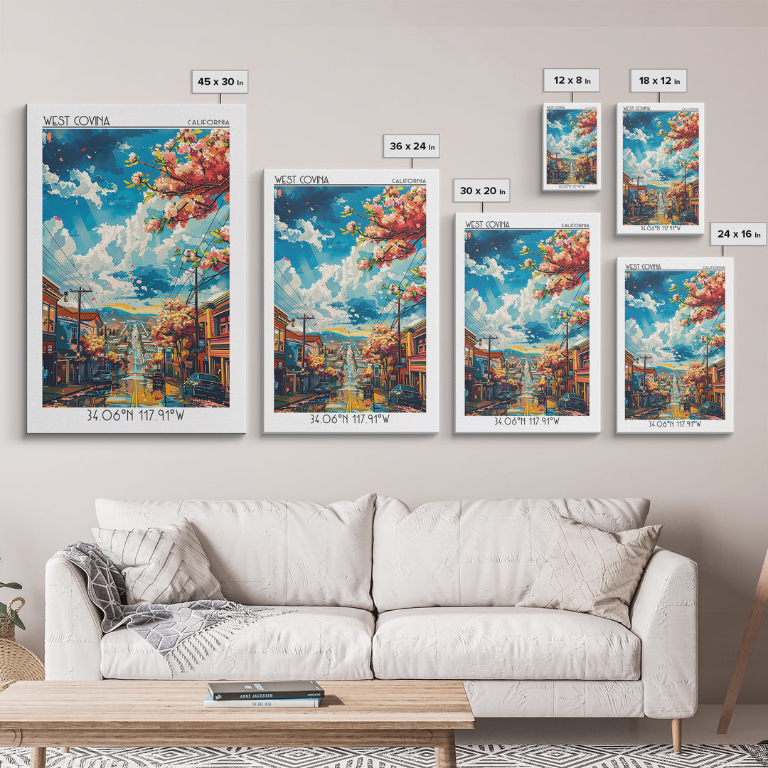 West Covina Travel Poster, Framed Canvas Print, Retro Travel Poster, City Wall Art, Modern Wall Decor, Minimalist Poster, Poster Art