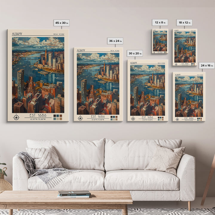 Albany Travel Poster, Framed Canvas Print, City Travel Poster, Travel Wall Art, Home Office Decor, Modern Wall Decor, Retro Wall Art