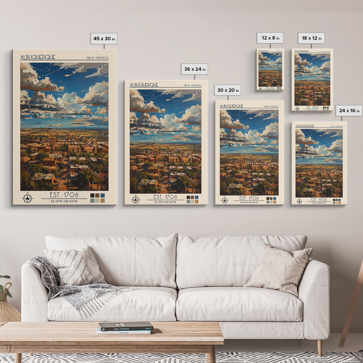 Albuquerque Travel Poster, Framed Canvas Print, City Art Print, Travel Wall Art, Vintage Poster, Gallery Wall Set, Minimalist Poster