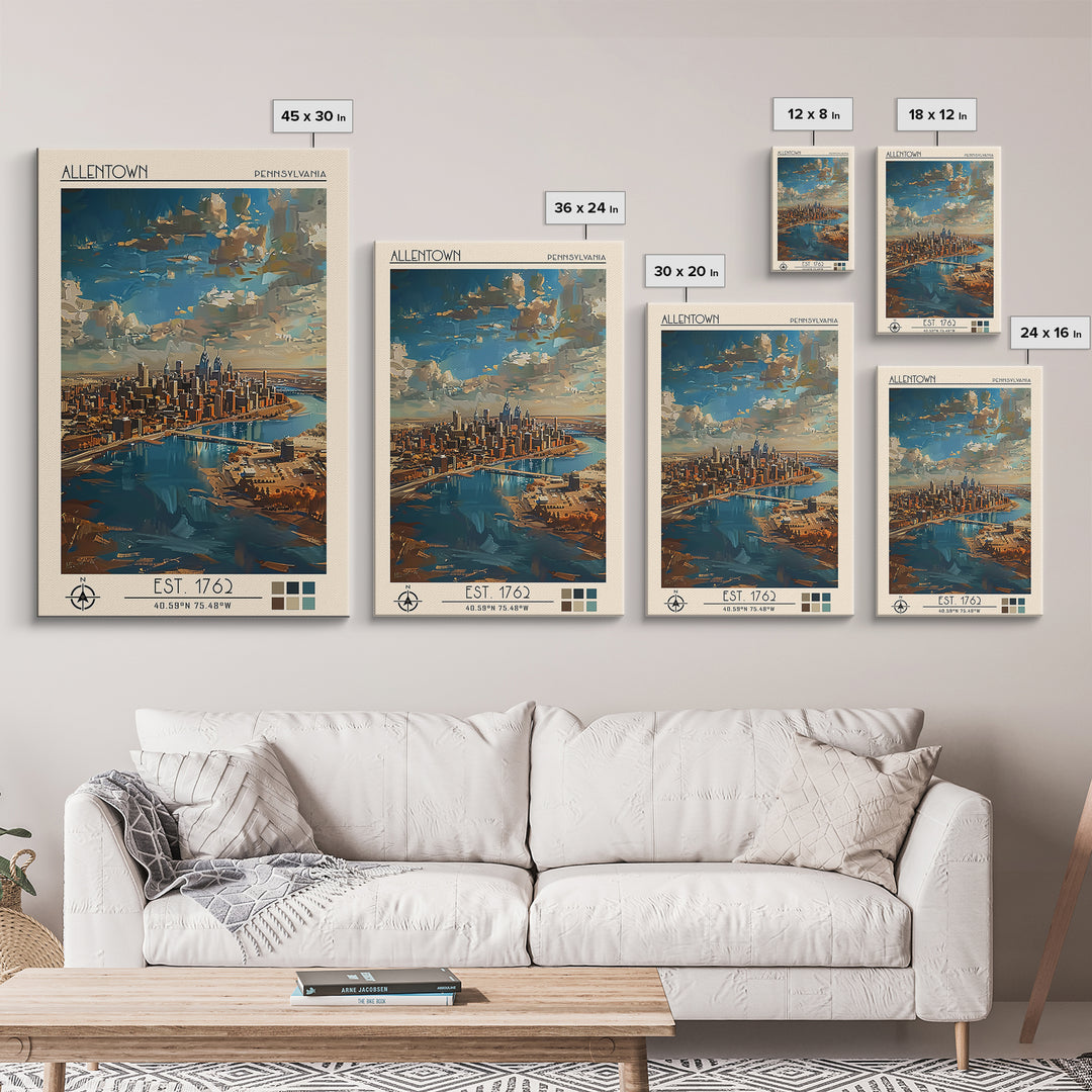 Allentown Travel Poster, Framed Canvas Print, City Art Print, Travel Wall Art, Travel Art Print, Retro Wall Art, Vintage City Poster