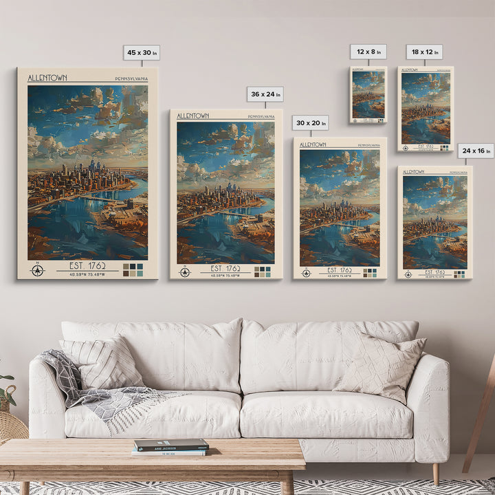 Allentown Travel Poster, Framed Canvas Print, City Art Print, Travel Wall Art, Travel Art Print, Retro Wall Art, Vintage City Poster