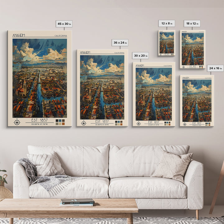Anaheim Travel Poster, Framed Canvas Print, City Art Print, Travel Wall Art, Fine Art Print, Colorful Wall Art, Watercolor Cityscape