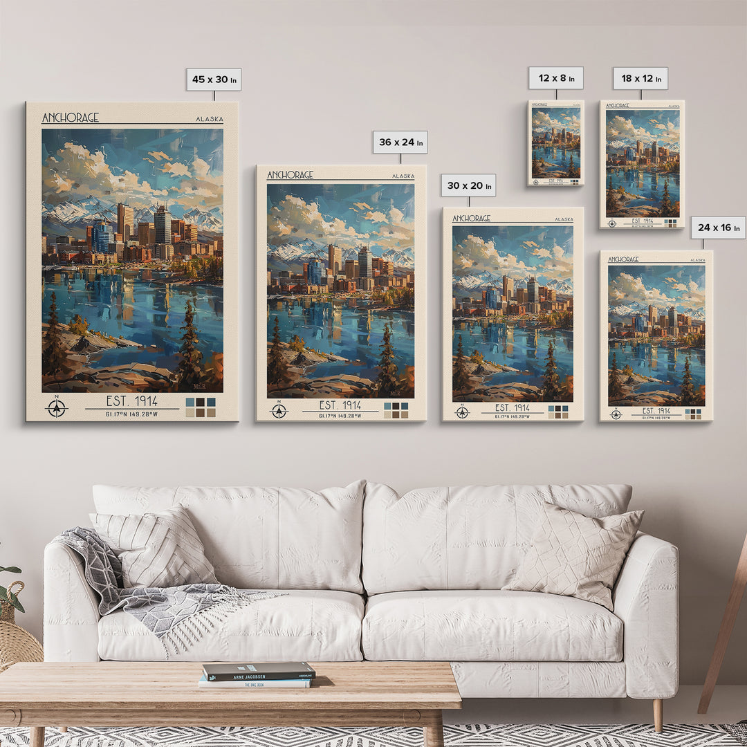 Anchorage Travel Poster, Framed Canvas Print, Travel Prints, Landscape Art, Fine Art Print, City Travel Poster, Living Room Wall Art