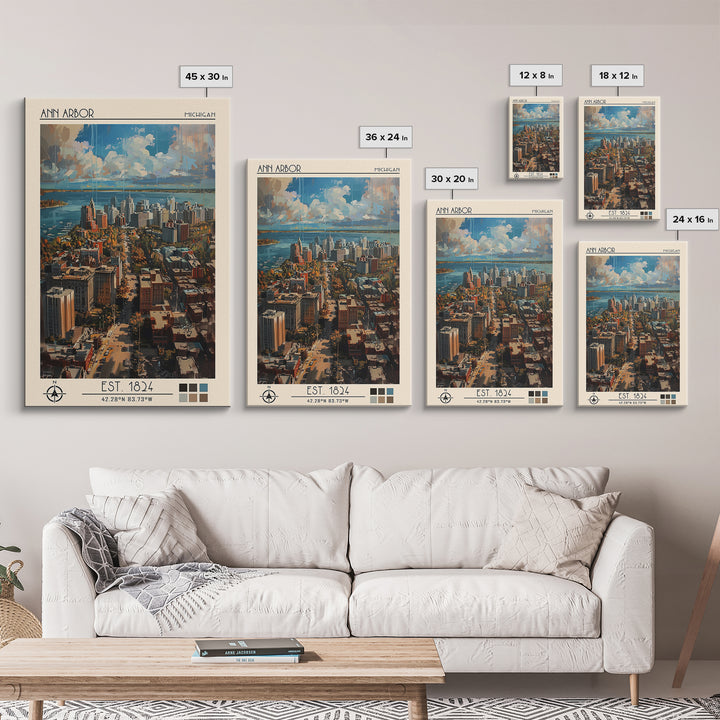 Ann Arbor Travel Poster, Framed Canvas Print, Travel Art Print, Modern Wall Decor, City Wall Art, Minimalist Poster, Travel Wall Art