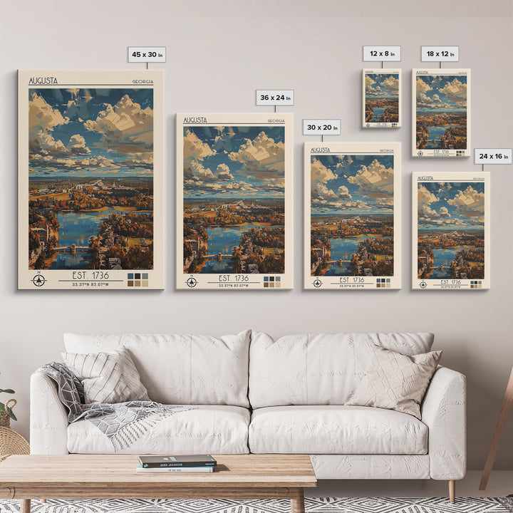 Augusta Travel Poster, Framed Canvas Print, City Travel Poster, Travel Wall Decor, Art Print, Retro Wall Art, Travel Decor, Wall Art