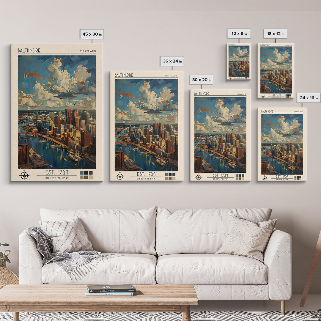 Baltimore Travel Poster, Framed Canvas Print, City Travel Poster, Travel Wall Art, Retro Wall Art, Modern Wall Decor, Fine Art Print