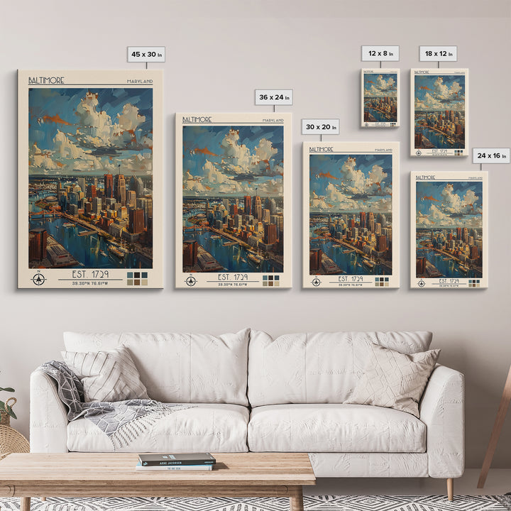 Baltimore Travel Poster, Framed Canvas Print, City Travel Poster, Travel Wall Art, Retro Wall Art, Modern Wall Decor, Fine Art Print