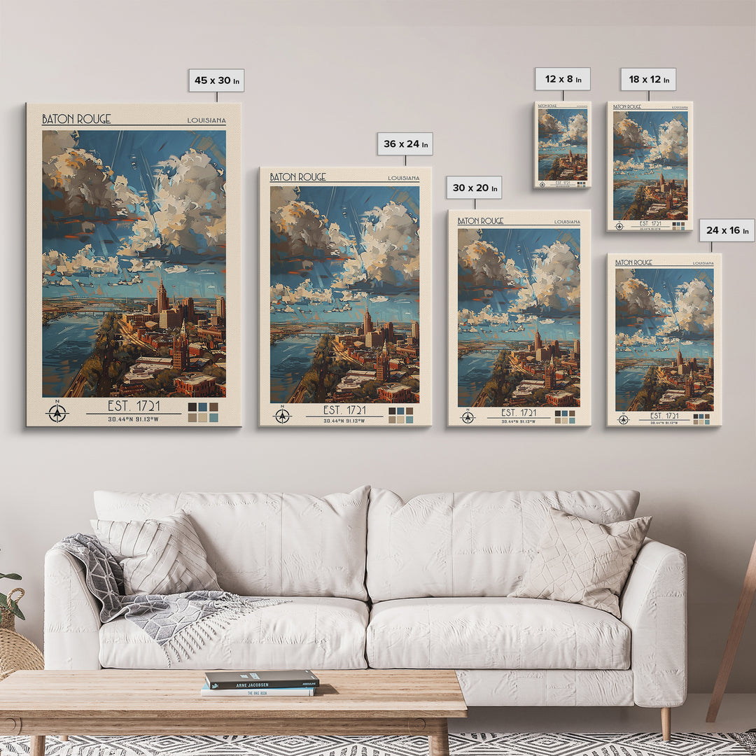 Baton Rouge Travel Poster, Framed Canvas Print, City Art Print, Travel Wall Art, Fine Art Print, Vintage Travel Art, Wanderlust Gift