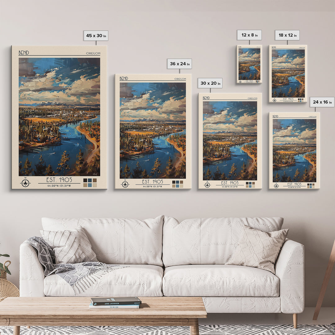 Bend Travel Poster, Framed Canvas Print, City Art Print, Travel Wall Art, Travel Art Print, Wall Art, Fine Art Print, Travel Posters