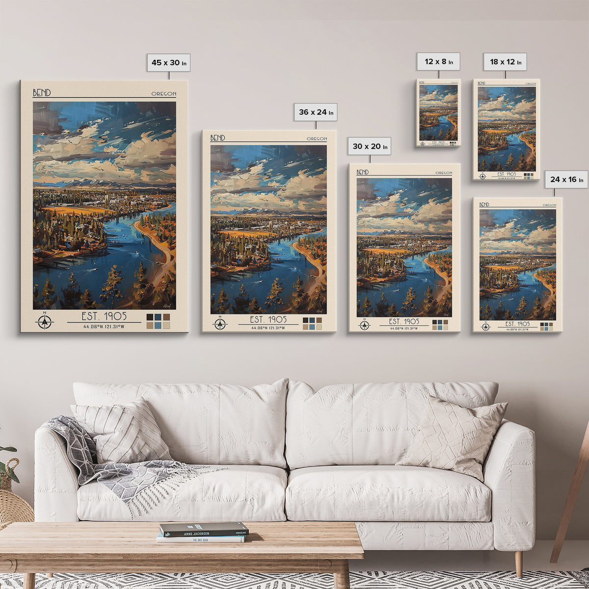 Bend Travel Poster, Framed Canvas Print, City Art Print, Travel Wall Art, Travel Art Print, Wall Art, Fine Art Print, Travel Posters