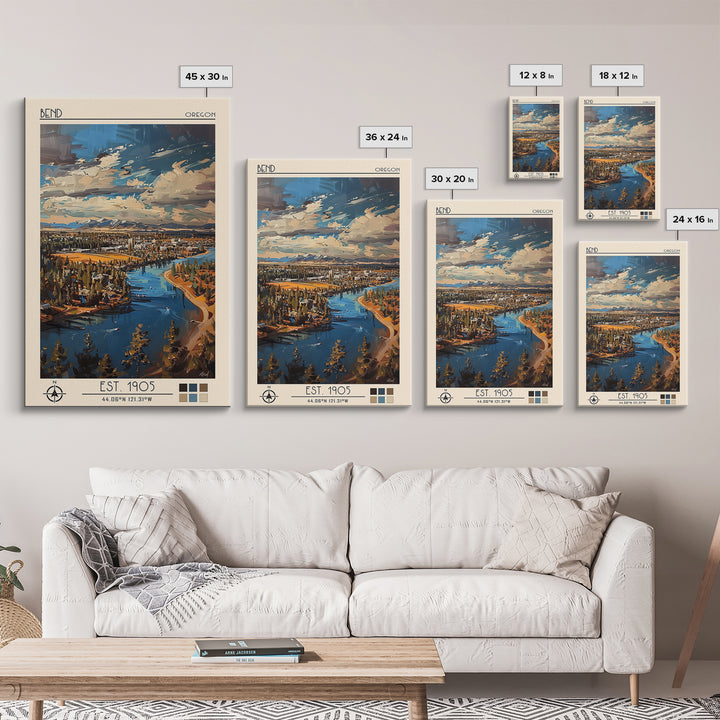 Bend Travel Poster, Framed Canvas Print, City Art Print, Travel Wall Art, Travel Art Print, Wall Art, Fine Art Print, Travel Posters
