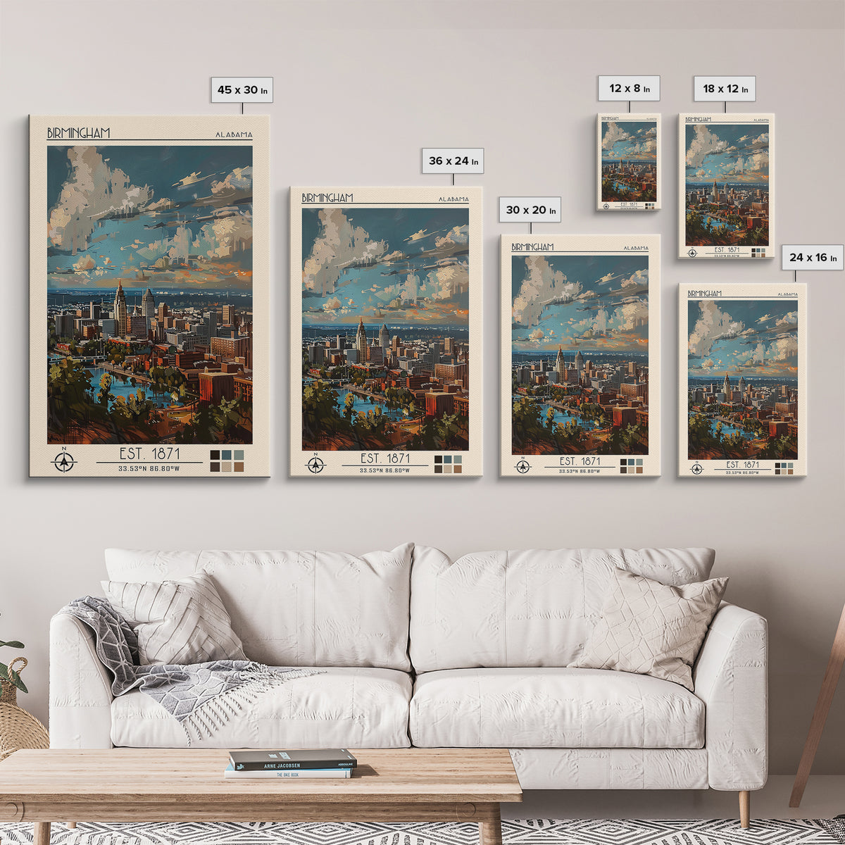 Birmingham Travel Poster, Framed Canvas Print, Travel Wall Art, City Wall Art, Modern Wall Decor, Wanderlust Gift, Travel Wall Decor