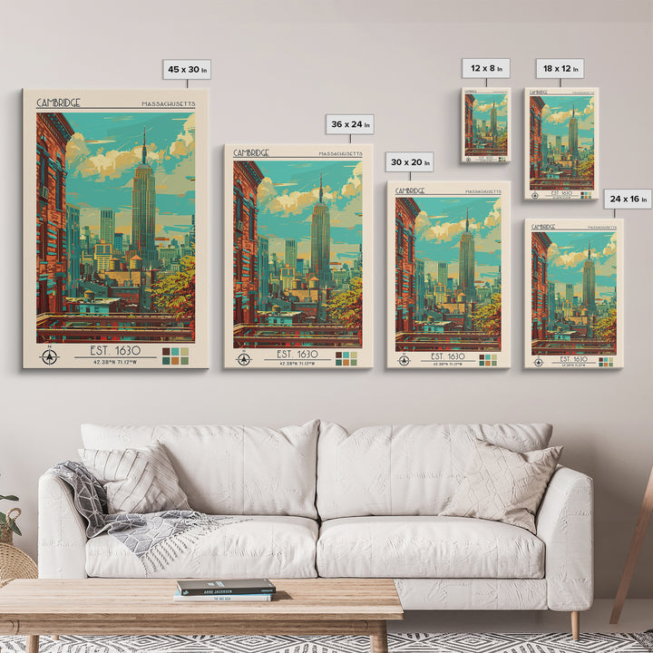 Cambridge Travel Poster, Framed Canvas Print, Retro Travel Poster, City Wall Art, Fine Art Print, Travel Print, Wall Art, Home Decor
