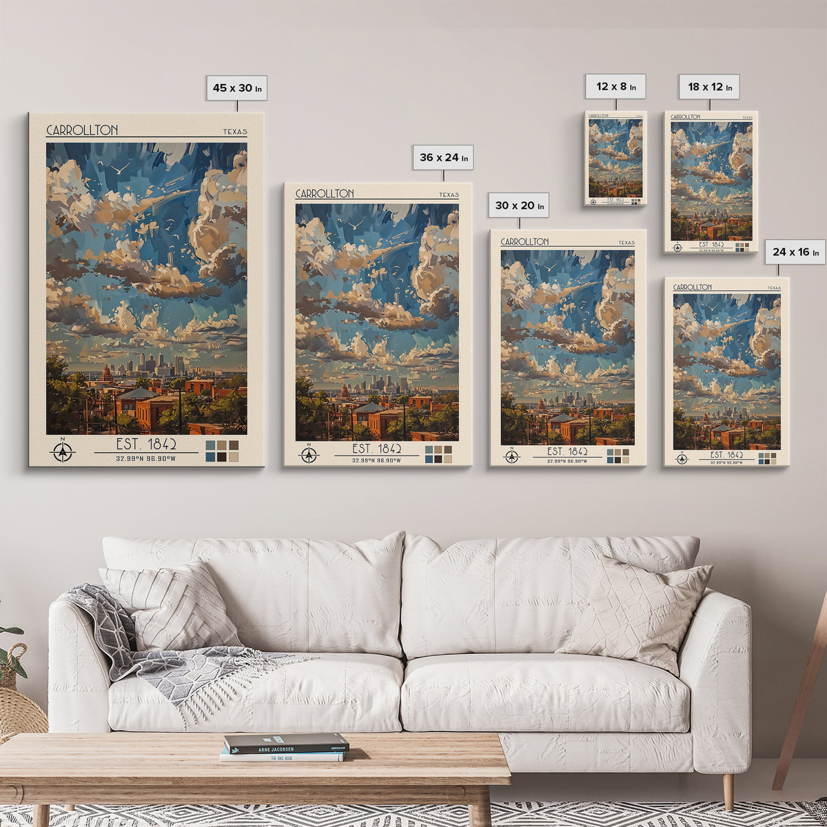 Carrollton Travel Poster, Framed Canvas Print, Travel Prints, Landscape Art, Vintage City Poster, Vintage Travel Print, Poster Print