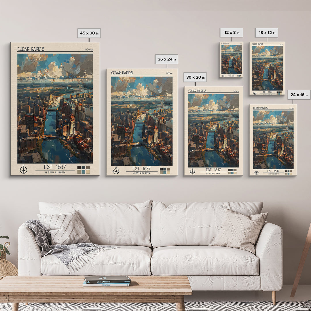 Cedar Rapids Travel Poster, Canvas Print, Travel Prints, Landscape Art, Travel Wall Decor, Living Room Wall Art, Retro Travel Poster