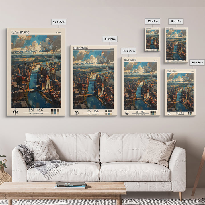 Cedar Rapids Travel Poster, Canvas Print, Travel Prints, Landscape Art, Travel Wall Decor, Living Room Wall Art, Retro Travel Poster