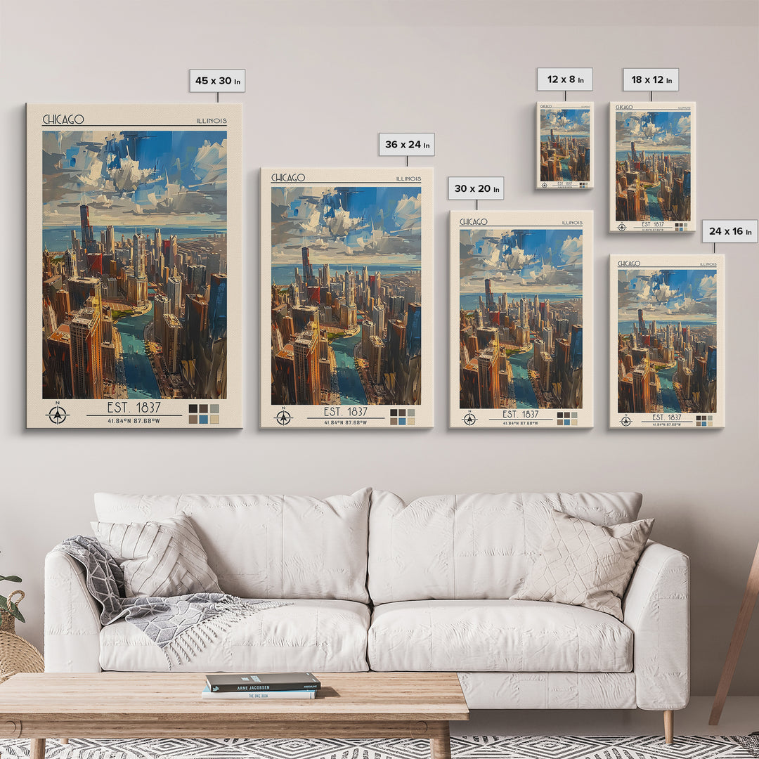 Chicago Travel Poster, Framed Canvas Print, City Art Print, Travel Wall Art, Poster Art, Travel Print, Travel Decor, Wanderlust Gift