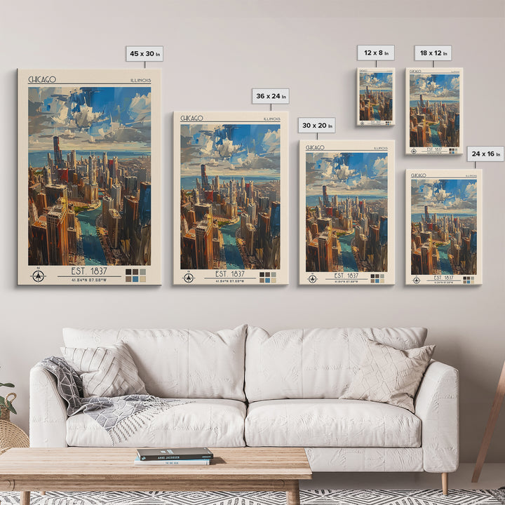 Chicago Travel Poster, Framed Canvas Print, City Art Print, Travel Wall Art, Poster Art, Travel Print, Travel Decor, Wanderlust Gift