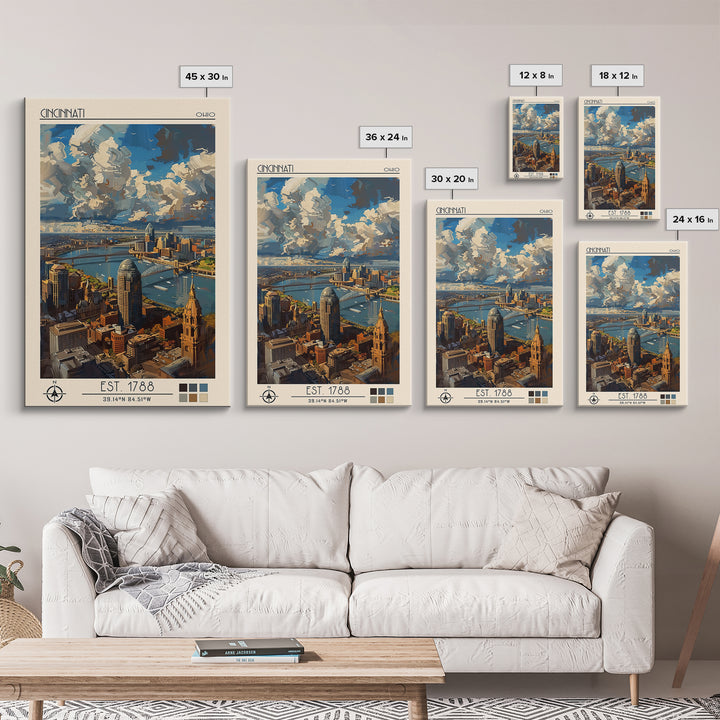Cincinnati Travel Poster, Canvas Print, City Travel Poster, Travel Wall Decor, Living Room Wall Art, Modern Wall Decor, Travel Print