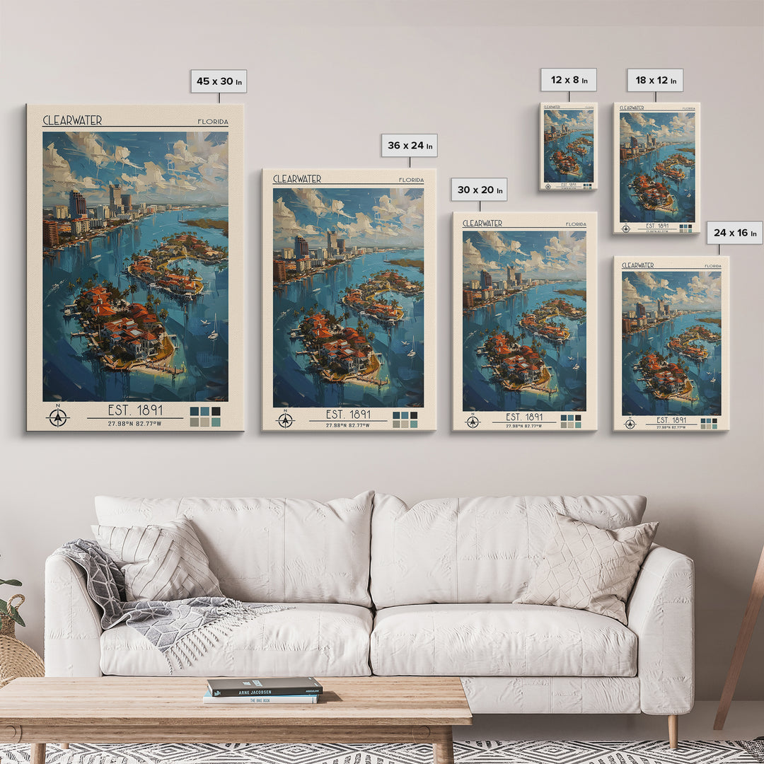 Clearwater Travel Poster, Canvas Print, Travel Art Print, Modern Wall Decor, Colorful Wall Art, Retro Travel Print, Gallery Wall Set