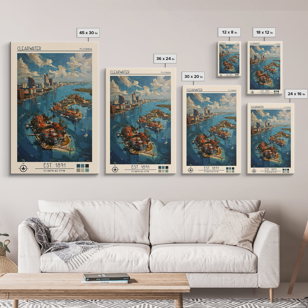 Clearwater Travel Poster, Canvas Print, Travel Art Print, Modern Wall Decor, Colorful Wall Art, Retro Travel Print, Gallery Wall Set