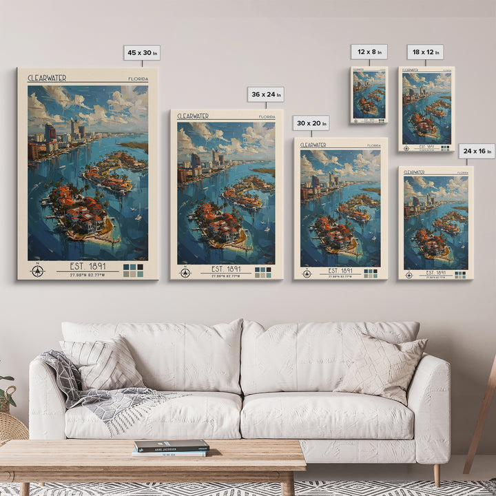 Clearwater Travel Poster, Canvas Print, Travel Art Print, Modern Wall Decor, Colorful Wall Art, Retro Travel Print, Gallery Wall Set