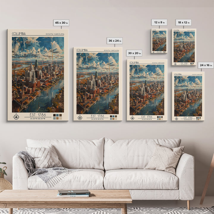 Columbia Travel Poster, Canvas Print, Travel Wall Art, City Wall Art, Poster Art, Travel Art Print, City Illustration, Travel Prints