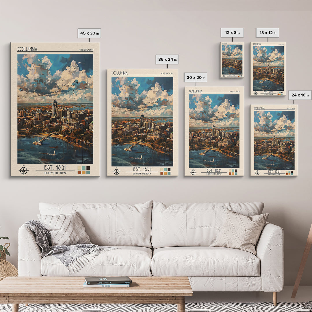 Columbia South Carolina Travel Poster, Framed Canvas Print, Travel Art Print, Modern Wall Decor, Living Room Wall Art, City Wall Art