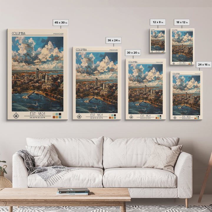 Columbia South Carolina Travel Poster, Framed Canvas Print, Travel Art Print, Modern Wall Decor, Living Room Wall Art, City Wall Art
