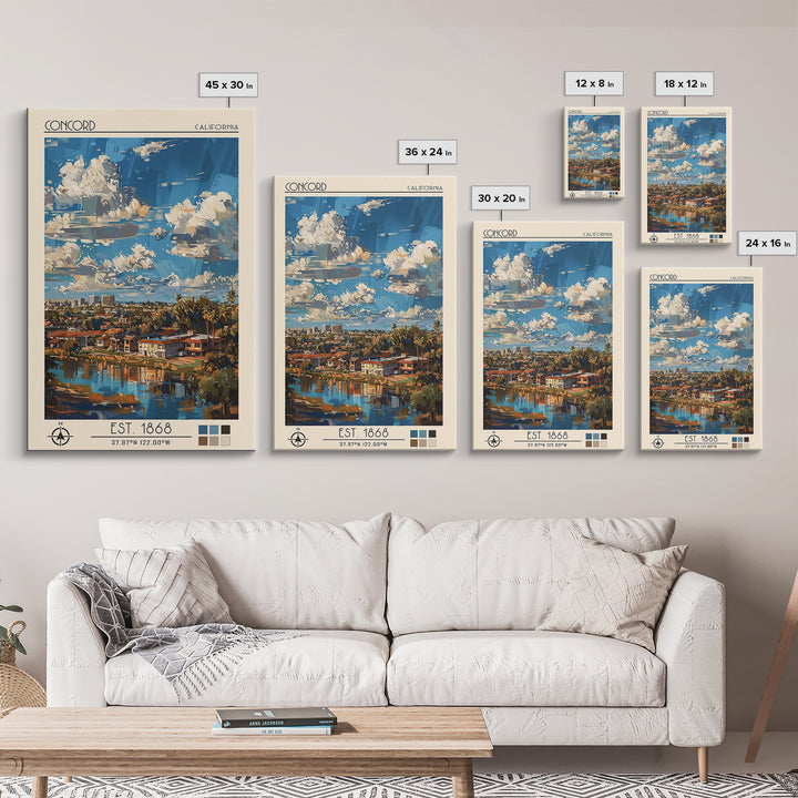 Concord Travel Poster, Framed Canvas Print, City Travel Poster, Travel Wall Art, Living Room Wall Art, Landscape Art, City Art Print