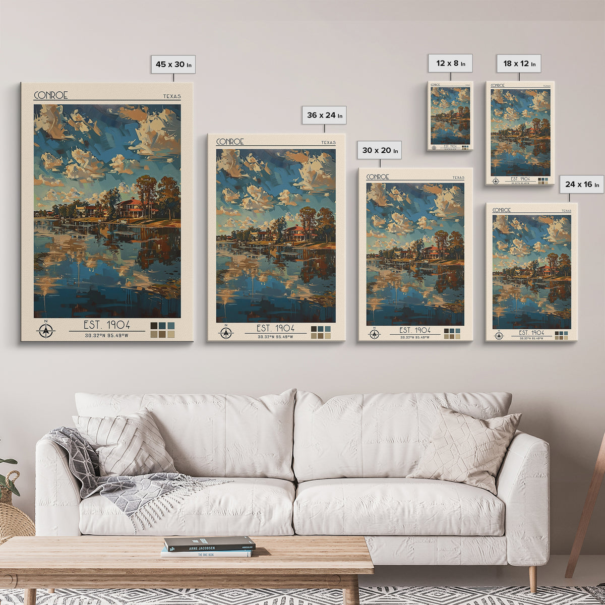Conroe Travel Poster, Canvas Print, Retro Wall Art, Travel Print, Mid Century Wall Art, Vintage Travel, Poster Art, Travel Art Print