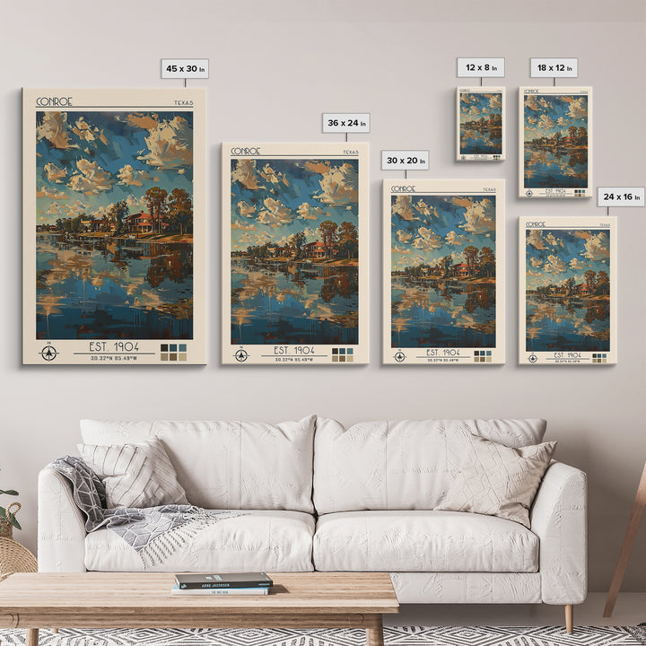 Conroe Travel Poster, Canvas Print, Retro Wall Art, Travel Print, Mid Century Wall Art, Vintage Travel, Poster Art, Travel Art Print
