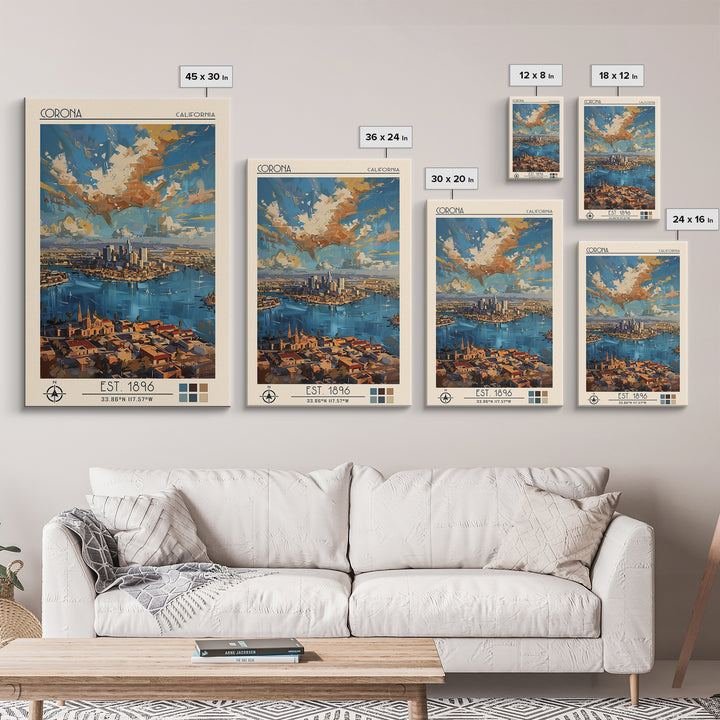 Corona Travel Poster, Framed Canvas Print, Travel Prints, Landscape Art, Fine Art Print, Art Print, Mid Century Wall Art, Poster Art