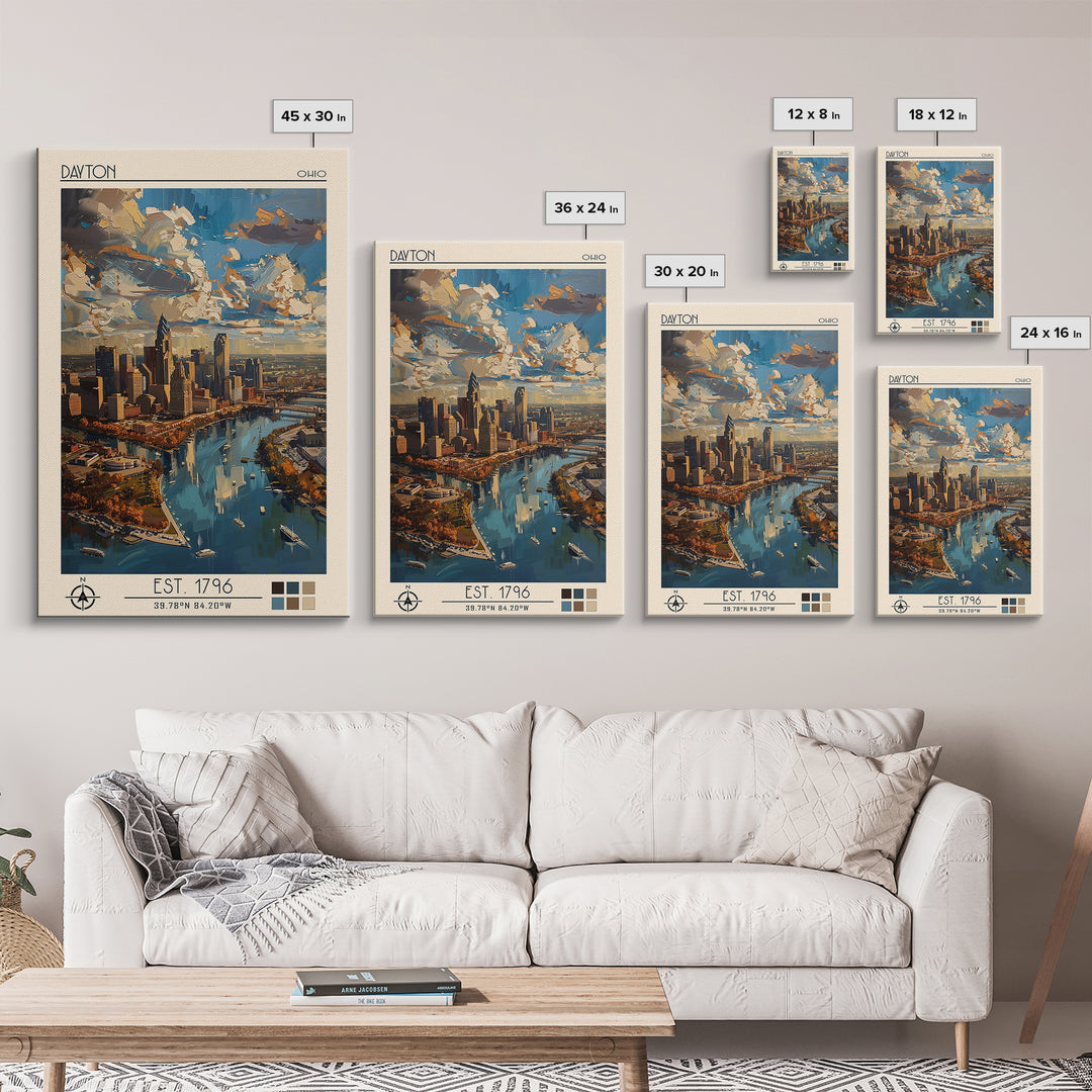 Dayton Travel Poster, Canvas Print, Travel Wall Art, City Wall Art, Colorful Wall Art, Travel Prints, Home Decor, City Travel Poster