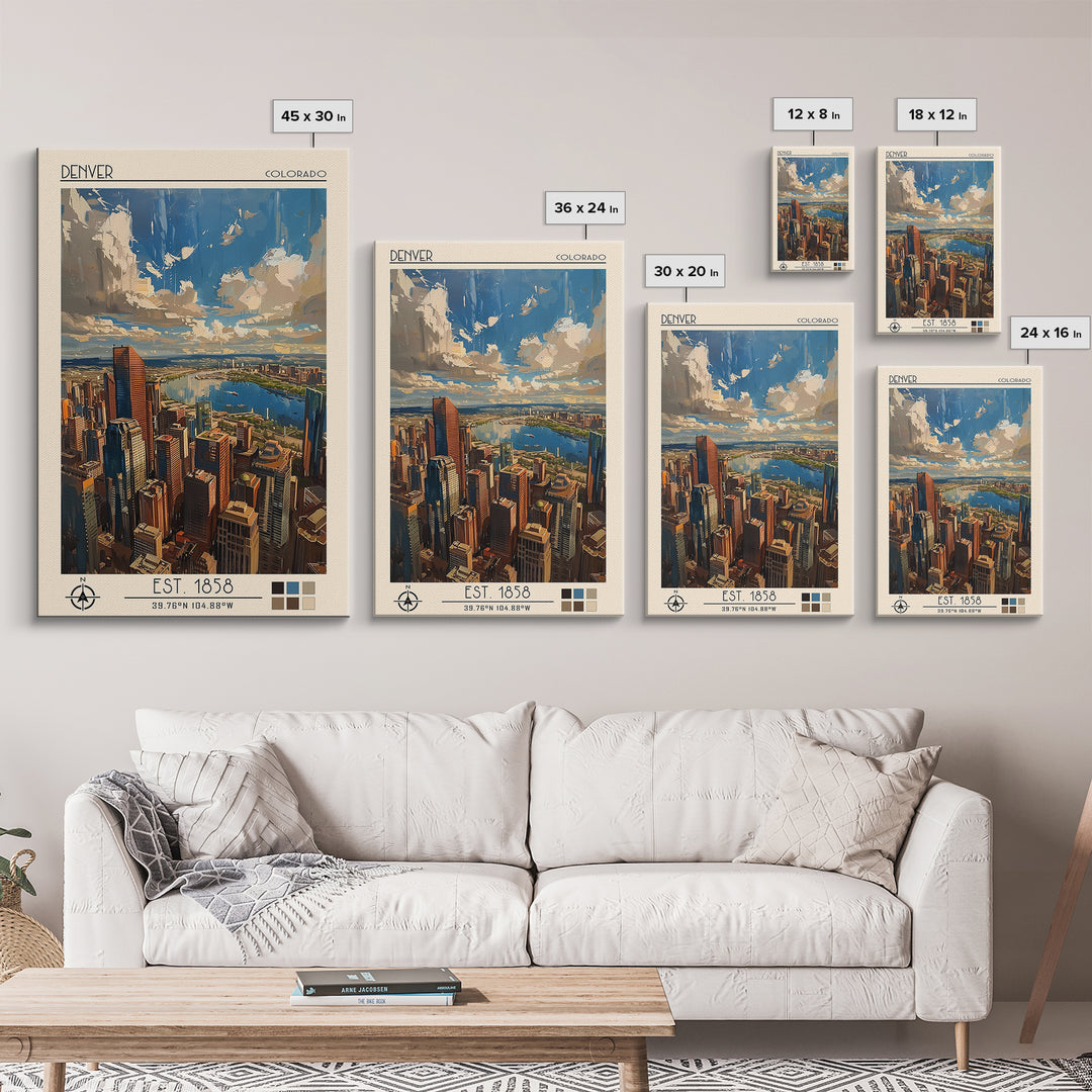 Denver Travel Poster, Framed Canvas Print, City Travel Poster, Travel Wall Art, City Art Print, Minimalist Poster, Home Office Decor