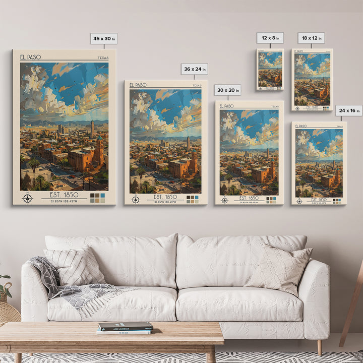 El Paso Travel Poster, Canvas Print, City Travel Poster, Vintage City Poster, Vintage Travel Art, Living Room Wall Art, Poster Print
