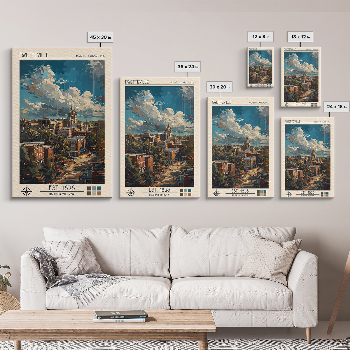 Fayetteville Travel Poster, Framed Canvas Print, Travel Wall Art, City Wall Art, Vintage Posters, Retro Wall Art, Vintage Travel Art