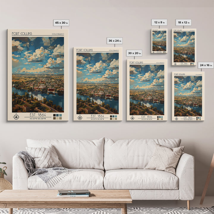 Fort Collins Travel Poster, Canvas Print, City Travel Poster, Travel Wall Decor, Modern Wall Decor, Gallery Wall Set, City Art Print