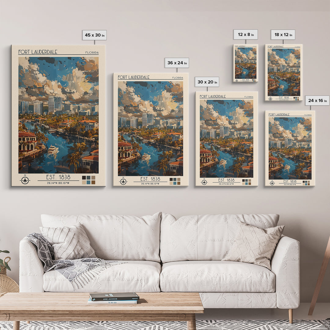 Fort Lauderdale Travel Poster, Canvas Print, City Art Print, Travel Wall Art, Living Room Wall Art, Minimalist Poster, Landscape Art