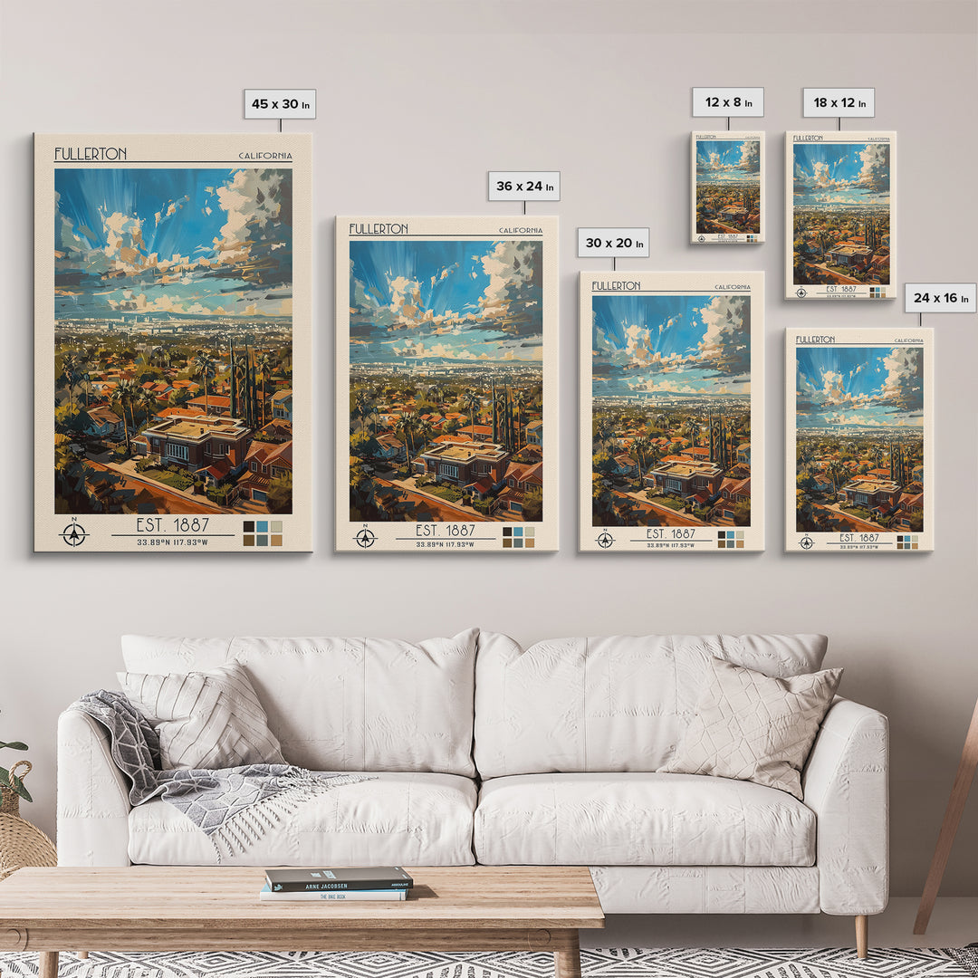 Fullerton Travel Poster, Framed Canvas Print, City Travel Poster, Travel Wall Art, Home Office Decor, Travel Prints, Wanderlust Gift
