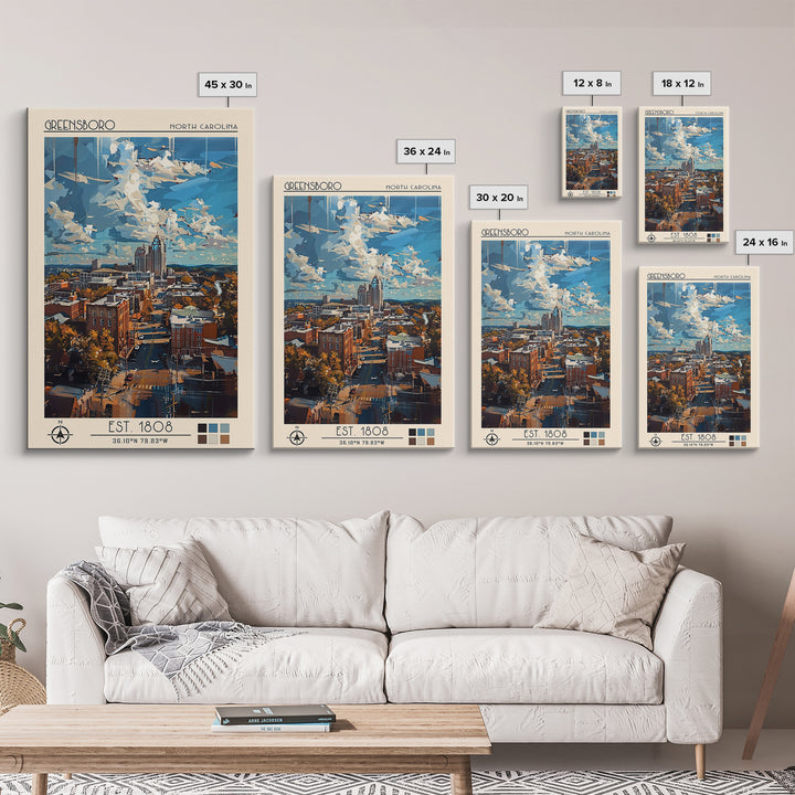 Greensboro Travel Poster, Canvas Print, Travel Prints, Landscape Art, Retro Wall Art, Travel Posters, Travel Art Print, Poster Print