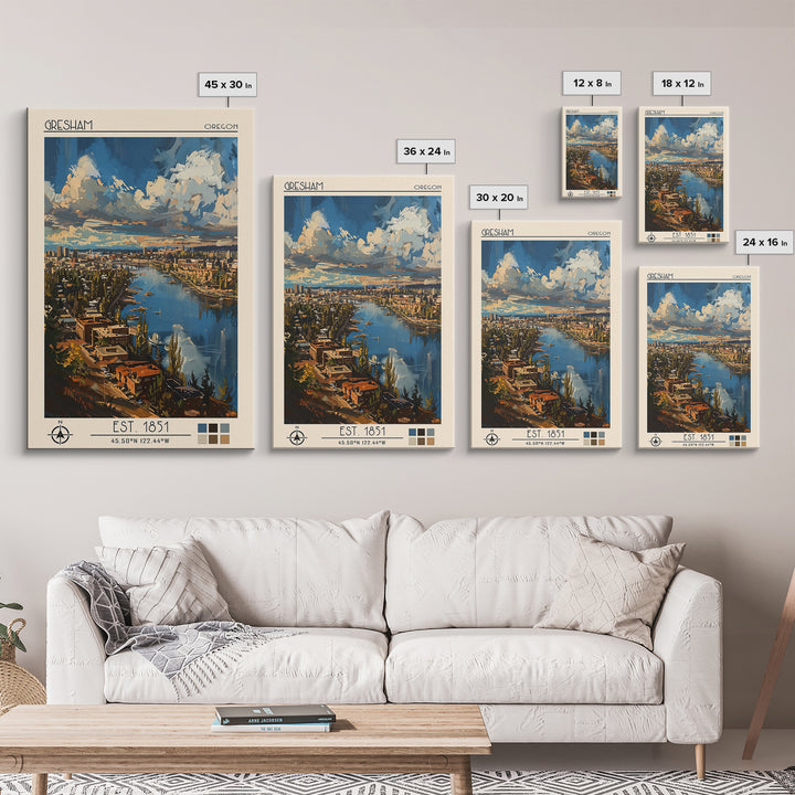 Gresham Travel Poster, Framed Canvas Print, Retro Wall Art, Travel Print, Travel Wall Decor, Retro Travel Poster, City Travel Poster