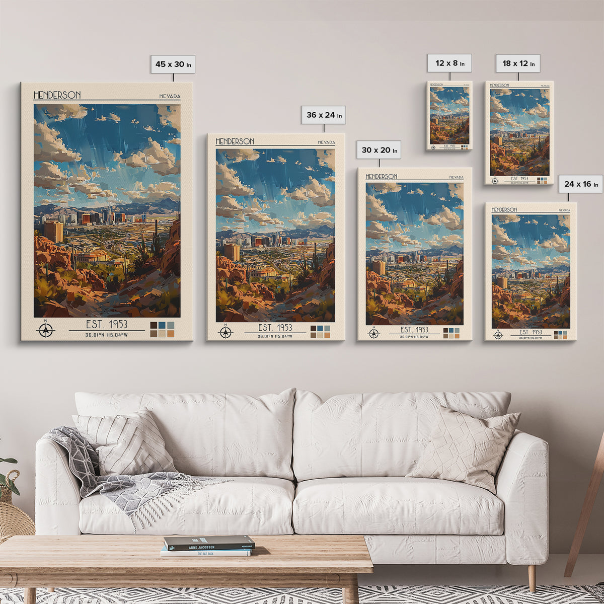 Henderson Travel Poster, Framed Canvas Print, City Art Print, Travel Wall Art, City Illustration, City Travel Poster, Vintage Poster