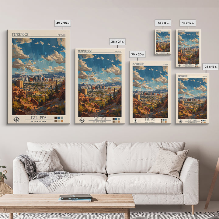 Henderson Travel Poster, Framed Canvas Print, City Art Print, Travel Wall Art, City Illustration, City Travel Poster, Vintage Poster