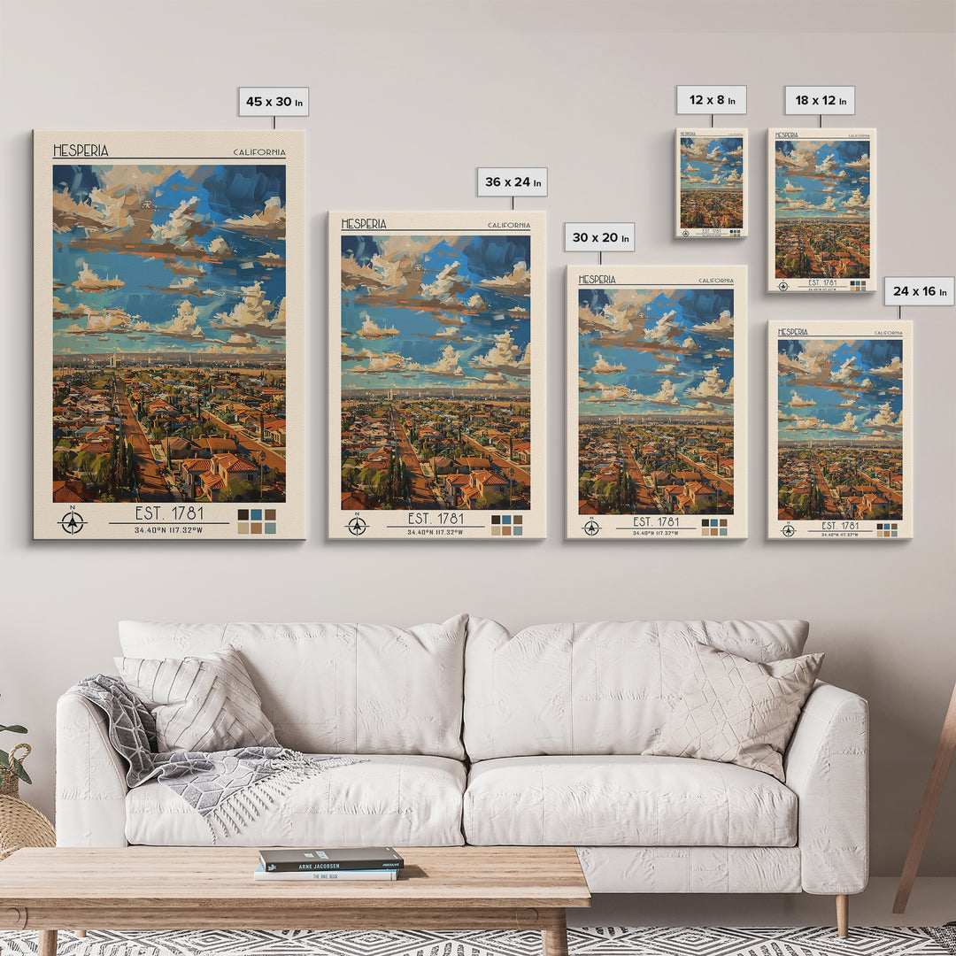 Hesperia Travel Poster, Canvas Print, City Art Print, Travel Wall Art, City Wall Art, Retro Wall Art, Travel Print, Gallery Wall Set