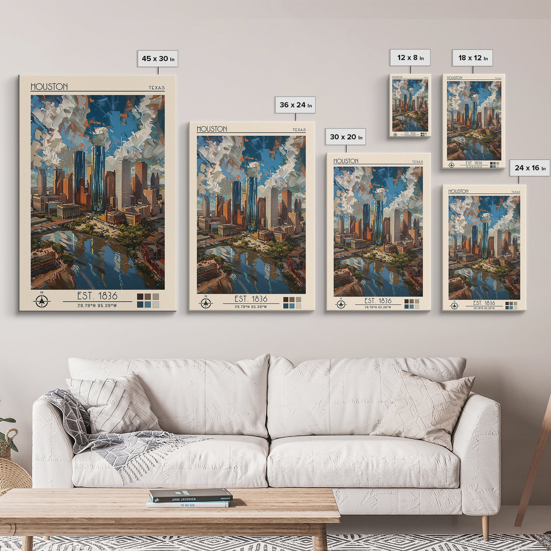 Houston Travel Poster, Framed Canvas Print, Poster Print, Travel Wall Art, Art Print, Travel Decor, Poster Art, Living Room Wall Art